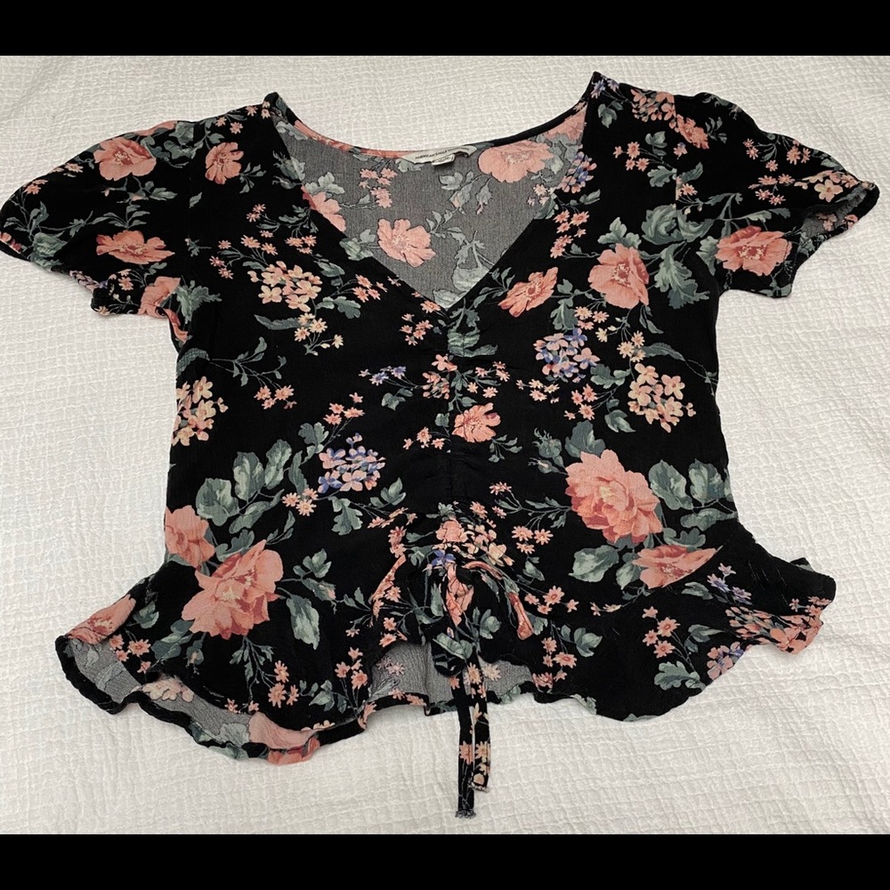 AE Floral Peplum Top Adjustable Drawstring XS